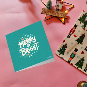 Merry & Bright Christmas Card - Teal Retro Style