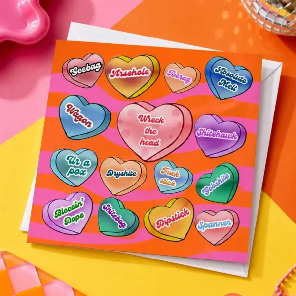 Irish Swear Word Greeting Card flat lay with funky table backrgound