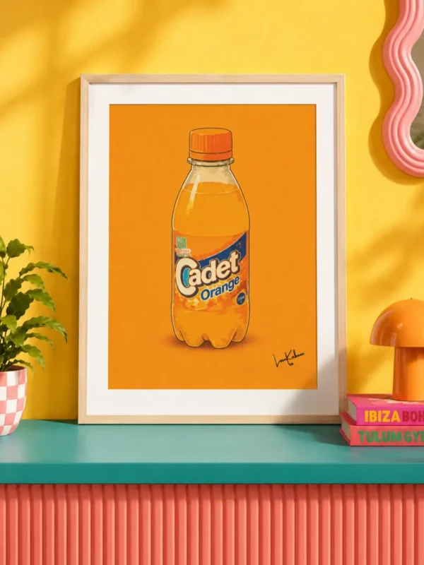 Cadet Orange Print framed against funky background.