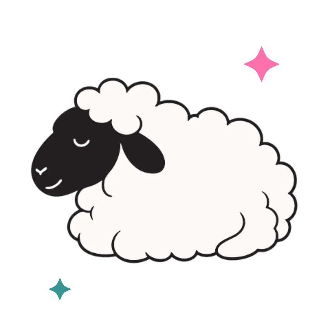 Loon Kaboon Logo with sparkle star elements, sheep icon and transparent background.