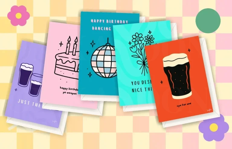 Loon Kaboon greeting cards arranged in a card drawer