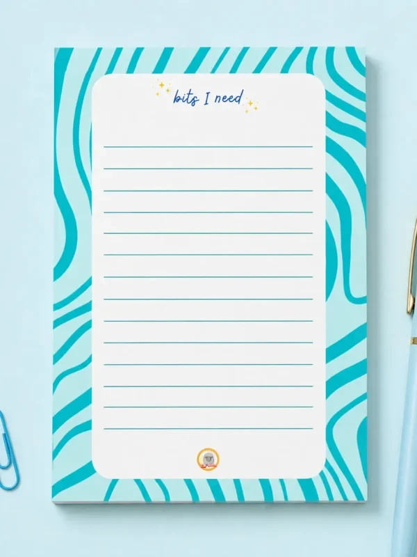 01_Bits_I_Need_A6 Funky ‘Bits I Need’ A6 Notepad | Loon Kaboon