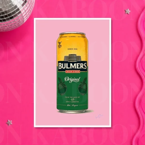 Bulmers_Pink_A3 Retro Layered Bulmers Cider Can Print – A3 print mockup