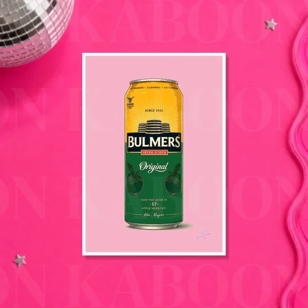 Bulmers_Pink_A4 Retro Layered Bulmers Cider Can Print – A4 print mockup