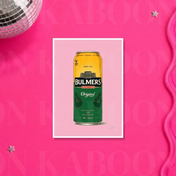 Bulmers_Pink_A5 Retro Layered Bulmers Cider Can Print – A5 print mockup
