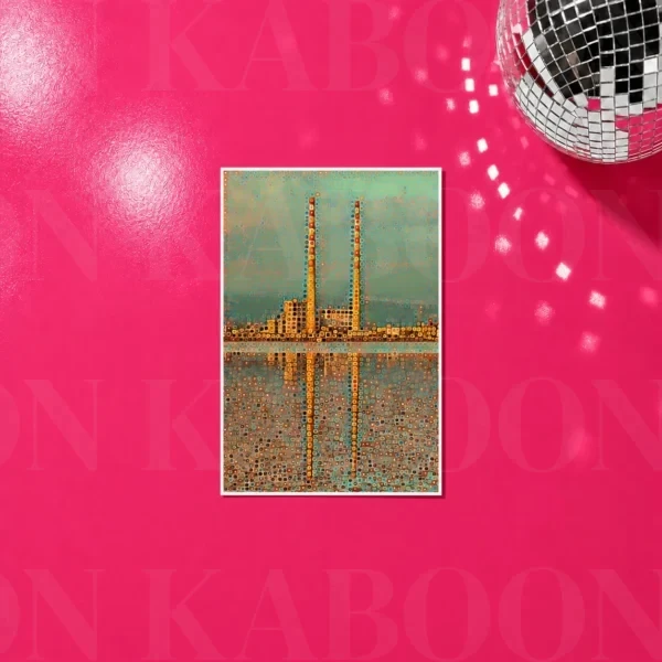 Poolbeg Towers Mosaic Print in A5 size on a bright pink background