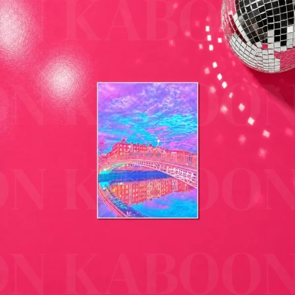 Ha'Penny Bridge Print in A5 size on a bright pink background