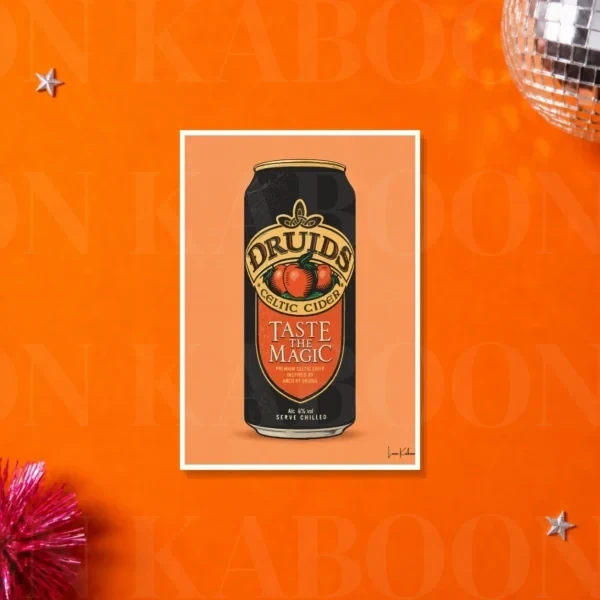 Druids_A5 Retro Layered Druids Cider Can Print – A5 print mockup