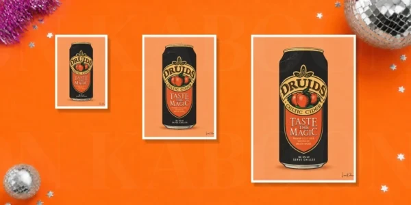 Druids_A5_A4_A3_Comparison Retro Layered Druids Cider Can Print – A5, A4 and A3 size comparison
