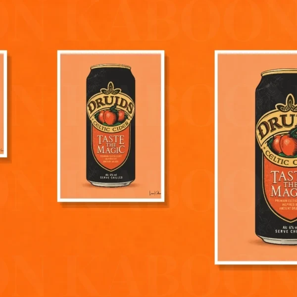 Retro Layered Druids Cider Can Print – A5, A4 and A3 size comparison