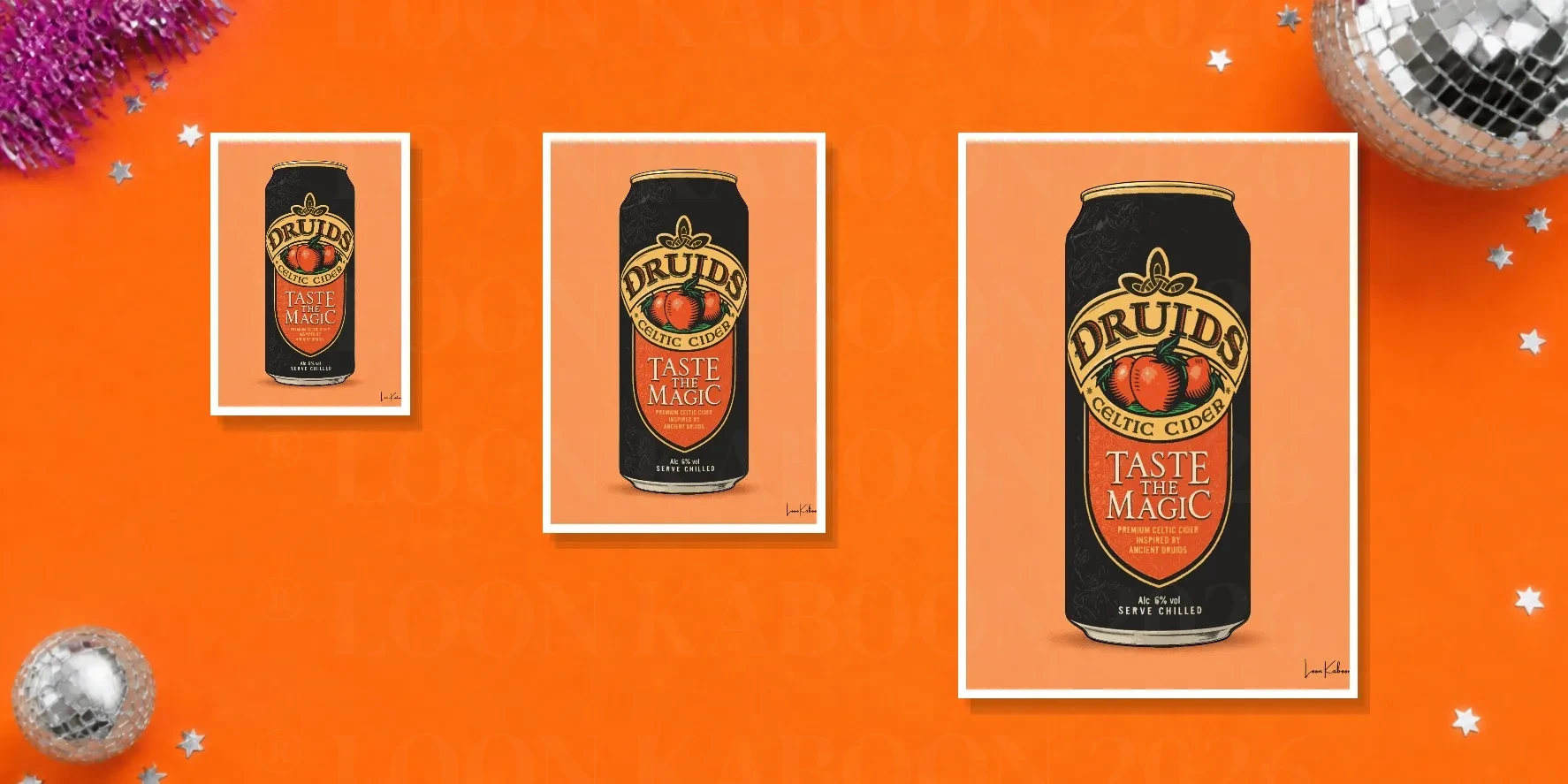 Druids_A5_A4_A3_Comparison Retro Layered Druids Cider Can Print | Loon Kaboon