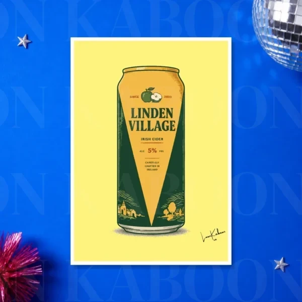 Retro Layered Linden Village Cider Can Print – A3 print mockup