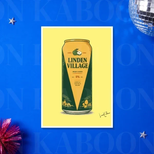 Retro Layered Linden Village Cider Can Print – A4 print mockup