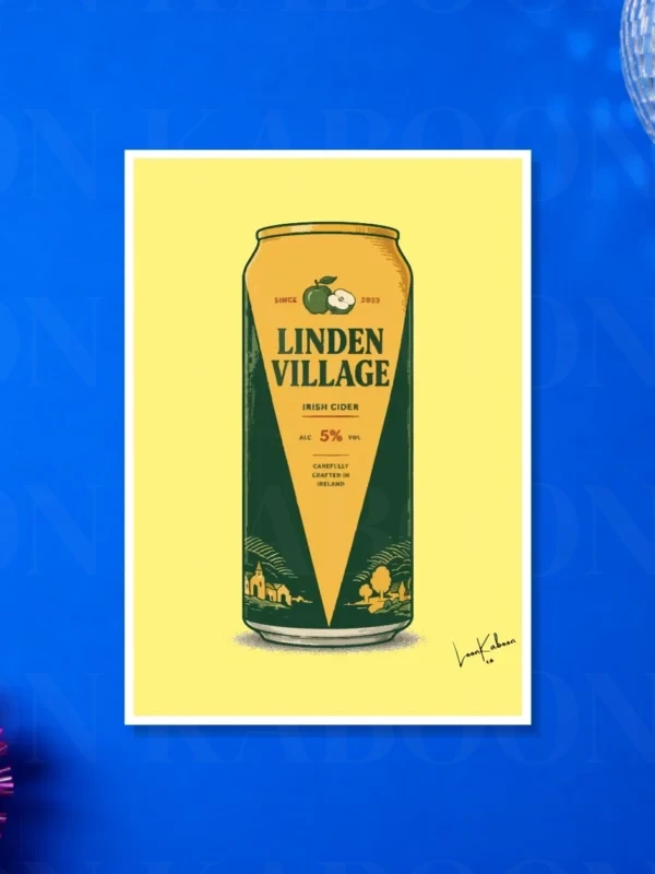Linden_Village_A4 Retro Layered Linden Village Cider Can Print – A4 print mockup