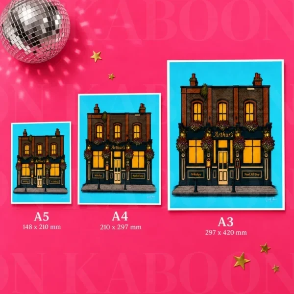 Arthur's Pub Print in A5, A4 and A3 sizes