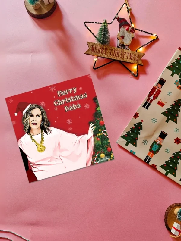 Moira Card Flatlay Merry Christmas Bébé Moira Rose illustrated card by Loon Kaboon